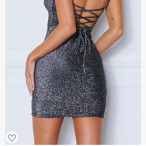 Sparkly silver open back dress